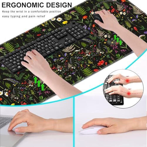 Mouse Pad,Large Pink Desk Mat, 4in1 XXL Mousepad + Keyboard Wrist Rest+Mouse Wrist Rest+Coaster Set with Ergonomic Desk Pad for Home Office Table Computer-Cute Flowers - Image 6