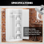 Greenvelly Metal Storage Cabinet with 2 Doors, White 72” Steel Storage Wardrobe Cabinet, Employees Locker Closet Clothing Coat Steel Wardrobe Cabinet with Hanging Rod for Garage, Gym, Home Office - Image 4