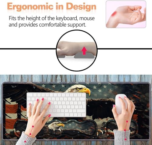 Ergonomic Keyboard Wrist Rest & Mouse Pad Wrist Rest Set,Large XXL Gaming Desk Mat 31.5"x 11.8",Non-Slip Base, Memory Foam,Easy Typing Pain Relief for Office & Home,Patriotic American Flag Bald Eagle - Image 6