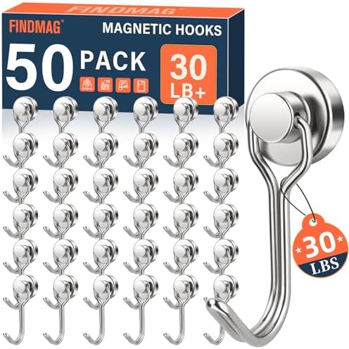 FINDMAG 50 Pack Magnetic Hooks, 30LB+ Magnetic Hooks for Cruise Cabins by FINDMAG