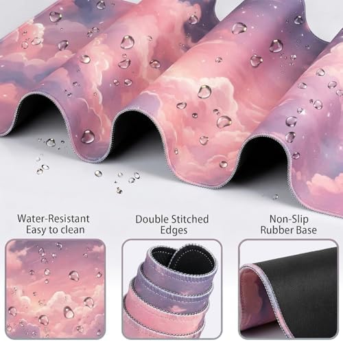 Pink Cloud Large Mouse Pad for Desk Cloud Keyboard Wrist Rest 4PCS Extended Cloud Desk Mat Pad Set Memory Foam Non-Slip Ergonomic Cute Gaming Mouse Pad Wrist Support for Computer Laptop Home Office - Image 5