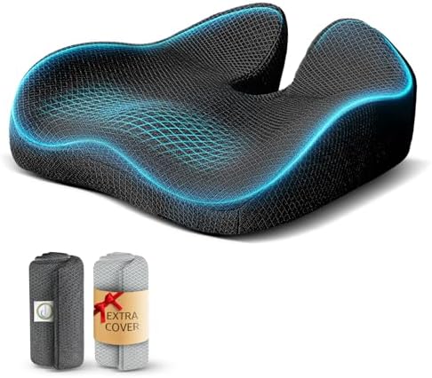 Sytopia Extra Large Office Chair Cushion, 19" x 17" Ergonomic Memory Foam Seat Cushion, Pressure Relief for Tailbone Pain, Sciatica & Hip Pain, Booster Pad for Sitting & Driving, Extra Cover (Black) by Sytopia