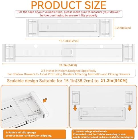 Yieach 8 Pack 3.2 Inch Shallow Acrylic Drawer Dividers for Clothes -Expandable from 15-21''- Adjustable Drawer Dividers for Baby Clothing,Sock,Underwear,Clear in Drawer Separators for Dresser,Kitchen - Image 3