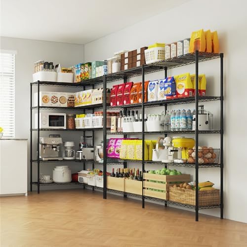 5 Tier Storage Racks Shelving, Heavy Steel Pantry Shelves, Adjustable Wire Shelving Rack, Suitable for Garage, Kitchens, Offices, 69.7" W x 16" D x 71" H, Black - Image 6