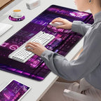 Gaming Mouse Pad, Large Desk Mat, Cute Desk Pad, 4in1 XXL Mousepad + Keyboard Wrist Rest+Mouse Wrist Rest+Coaster Set with Ergonomic Desk Pad for Home Office Table Computer, Purple Anime Neon - Image 7