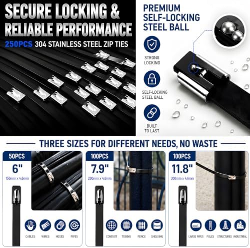 Stainless Steel Zip Ties Gun Kit,304 Metal Zip Ties Heavy Duty-EPX - Image 4