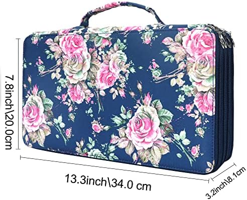 Vomgomfom PU Leather Pencil Case, Holds 100 Markers/300 Pens,Blue Rose - Image 2