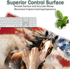 31.5"x 11.8" Oversized Gaming Mouse Pad Set, Ergonomic Keyboard and Mouse Wrist Rest + Cup Holder, Non-Slip Desktop Pad, Suitable for Home and Office Use, American Flag and Horse - Image 4