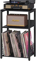 LELELINKY Black End Table, Small Side Table with Metal Frame,Modern Record Player Stand with Storage Shelf, Wood 3 Tier Sofa Bedside Tables, Narrow Nightstand for Living Room Bedroom Office by LELELINKY