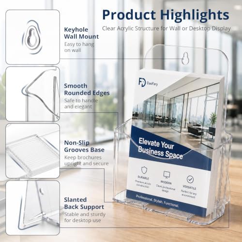 Daofary 6 x 9 Acrylic Brochure Holder, 6 Pack Wall Mount & Desktop Display - Image 3