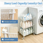 Kitchen Storage Cart for Fruit Vegetable 3 Tier Utility Cart with Wheels, White Rolling Pantry Floor Organizer Onion Potato Storage, Metal Wire Basket Stand Snack Shelf Home Organization - Image 6