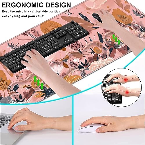 Keyboard Wrist Rest and Mouse Pad with Wrist Support Set Ergonomic Coaster,Memory Foam,Easy Typing Pain Relief,Large XL Desk Mat 31.5"x 11.8",Pink Floral - Image 6