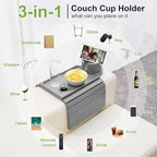 Couch Cup Holder - 3 in 1 Couch Arm Table Tray with 360° Rotating Cup Holder for Couch,Anti-Slip Arm Chair Rest Table for Large Wide Sofa Armrest, Foldable Side Table for Drinks Snacks - Image 6