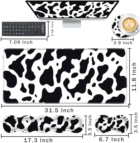 Keyboard Wrist Rest and Mouse Pad with Wrist Support Set Ergonomic Coaster,Memory Foam,Easy Typing Pain Relief,Large XL Desk Mat 31.5"x 11.8",Cute Cow Print - Image 2