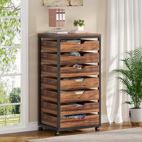Tribesigns 7-Drawer File Cabinet, Wood Mobile Storage Drawer, Rustic Brown by Tribesigns