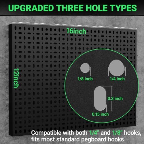 6 Pack Peg Board, 16×12" Black Metal Pegboard Wall Panels for Garage - Image 2