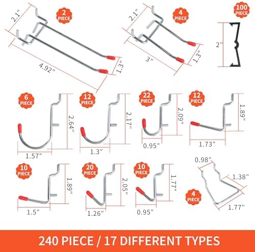 240PCS Pegboard Hooks Assortment, Pegboard Accessories Organizer Kit with Pegboard Bins, Pegboard Cups, 1/8 and 1/4 inch Peg Board Hooks for Hanging Tools, Garage Pegboard Wall Organization - Image 2