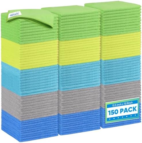 HOMEXCEL Microfiber Cleaning Cloth 150 Pack, 12.5 x 12.5 inch Microfiber Towels for Cars, Ultra Absorbent Car Washing Cloth, Lint Streak Free Cleaning Rags for Car, Kitchen, and Window, Multicolor by HOMEXCEL
