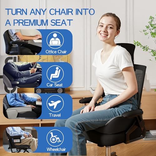Benazcap Large Memory Foam Seat Cushion Lumbar Support Pillow for Sciatica & Tailbone Pressure Relief Coccyx Pad for Office Chair, Wheelchair, Car, Home, Office, Grey - Image 6