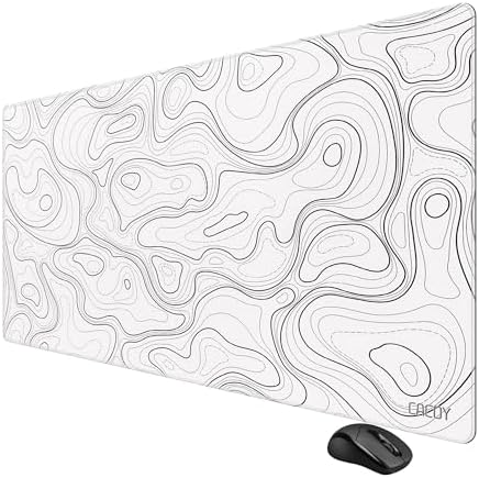 Cacoy 48"x24" White Topographic Large Gaming Mouse Pad Extended PC Desk Mat by Cacoy