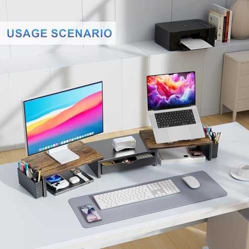 gianotter Dual Monitor Stand Riser With Drawer and 2 Pen Holders - Image 3