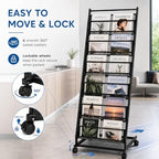 Magazine Rack 6-Tier Display Stand with Wheels, Floor Standing Holder - Image 3