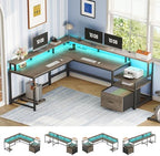SEDETA 66" Reversible L Shaped Computer Desk with Power Outlet, File Drawer by SEDETA