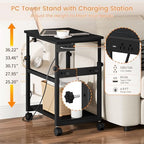 Snughome Extra-Large Computer Tower Stand with Charging Station, Adjustable PC Tower Stand for Floor 25.2"-36.2", Mobile Rolling CPU Holder Cart with Locking Wheels for Gaming Office Home - Image 4