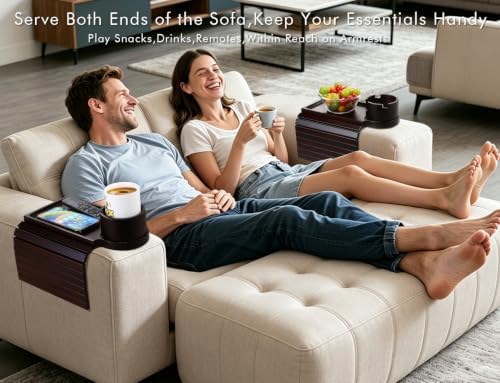 GHKINMAL 2 Packs Couch Cup Holder Tray,Clip On Sofa Arm,Fit Arms 6.3" Over - Image 2