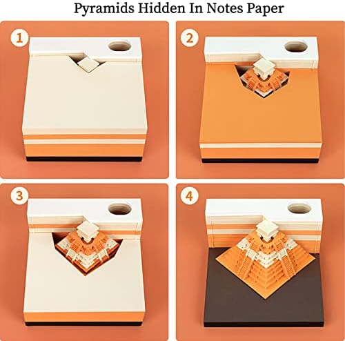 3D Memo Pad,Pyramids 3D Art Notepad DIY Non-Stick Sticky Note Pad, Torn Paper Display Castle 3D Paper Carving Notepad - Image 5