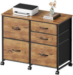 YeTom Lateral File Cabinet with 5 Drawers Rolling Filing Cabinets Under Desk Storage Printer Stand with Wheels,Mobile File Cabinet for Home Office,Rustic Brown by YETOM