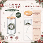 12 Sets Christmas Glass Cups Gifts 16 oz Red Black Buffalo Plaid Glass Cups with Lids and Straws Santa Gnomes Tumbler Christmas Gift for Women Man Friends Coworkers Xmas Party Favors - Image 3