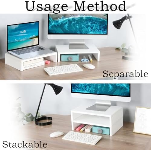 TEAMIX White Monitor Stand Riser, 2 Pack Wood - Image 3