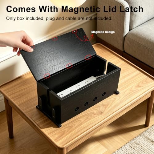 Large Wood Cable Management Box, Black Cord Organizer 14" - Image 4