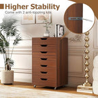 GIANTEX 7-Drawer Storage Cabinet, Mobile File Organizer with 4 Universal Casters, Wooden Vertical Filing Cabinet on Lockable Wheels for Office, Study, Living Room (19” x 15.5” x 34.5”,Walnut) - Image 5