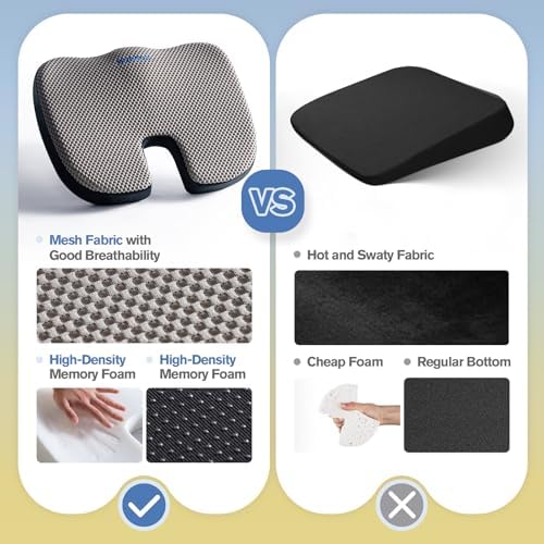 Mureon Office Chair Cushion, Memory Foam Seat Cushion, Breathable Mesh-Grey - Image 5