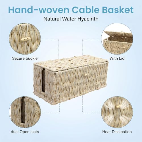 efluky 2 Pack Plastic Floor Cord Covers with Lid, Hand-Woven Cable Management Box, 2 Open Slots Cord Box to to Hide USB Wire, Power Strip & Charger for Home & Office and Dorm, Milky White - Image 3