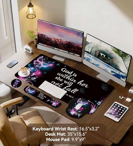 Desk Mat Set Keyboard and Mouse Pad with Wrist Rest Support - Image 2