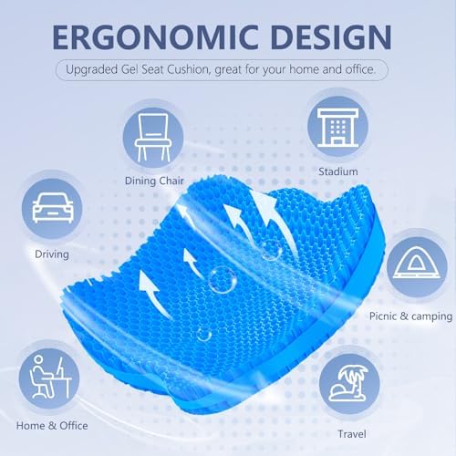 Gel Seat Cushion, Thicken Big Office Chair Cushion Chair Seat Pads for Long Sitting, Sciatica & Hip Pain Relief, Egg Seat Cushion for Wheelchair Car Office Home Travel Outdoor - Image 3
