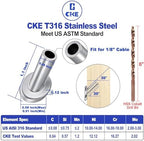 [Patent]CKE 40 Pack T316 Marine Grade Stainless Steel 30 Degree Angle Beveled Protector Sleeves Wood Post Protector for 1/8" Wire Rope Cable Railing, DIY Balustrade, 30 Degree Protective Sleeves, CR30 - Image 2
