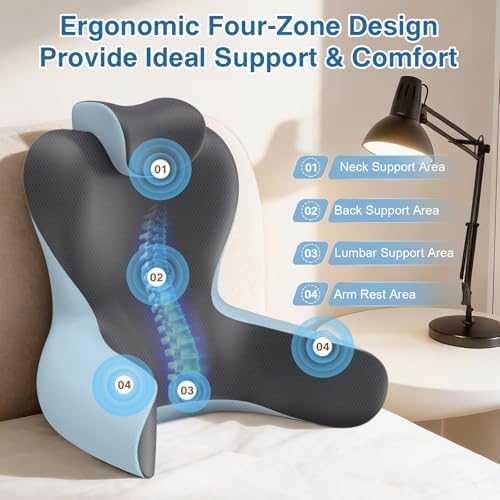 22" XL Reading Pillow Sitting in Bed,Back Support & Armrests(Grey & Blue) - Image 3