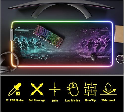 RGB Gaming Mouse Pad Large Extended Desk Mat 35.4x15.7in XXL XXXL Mousepad LED Light Up Keyboard Mat PC Gamer Desk Pad Gaming Accessories Extra Big Mouse Mat for Desk - Phantom Protocol - Image 4