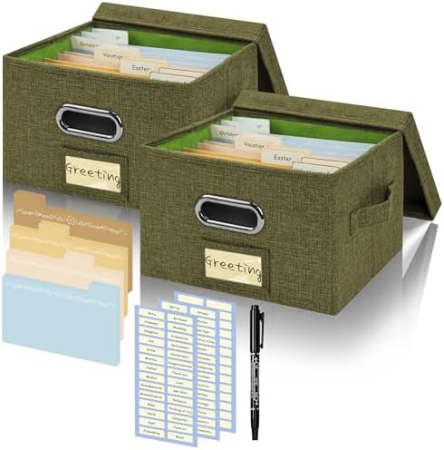 Greeting Card Organizer and Storage Box 2 Pack Olive Green by Remowith