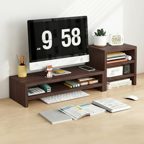 Solid Wood Monitor Stand Riser & Laptop Stand Desk Organizer - Office Accessories for PC Workspace, Computer Organization, Countertop Hutch Dark Brown Log Combination 2 by Unknown
