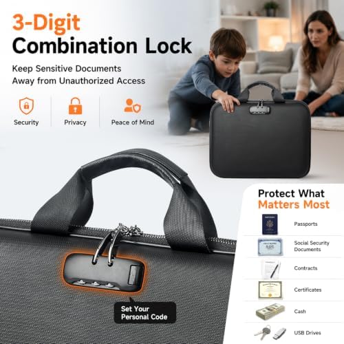 Fireproof Document Box with Lock, Waterproof Hard-Shell File Organizer with 13-Pocket Accordion Folder & Multi-Compartments for Laptop, Documents, Passports & Valuables - Image 5