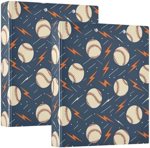 JIPONI 3 Ring Binder Baseballs Lightning Bolts 1 Inch Round Binders for Men Women Students, Cute File Organizer for Office Home School by JIPONI