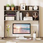 Tangkula Desktop Bookshelf for Computer Up to 32”, 37” Countertop Storage Hutch with 6 Storage Shelves, 3-Tier Desktop Organizer Display Rack, Wooden Desk Hutch for Dorm Home Office (Grey,6 Shelves) - Image 5
