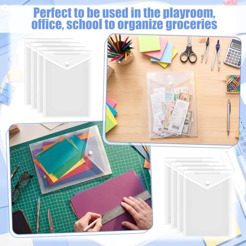 100 Pcs 7x9 Clear Plastic Envelopes, Snap Button Closure - Image 3