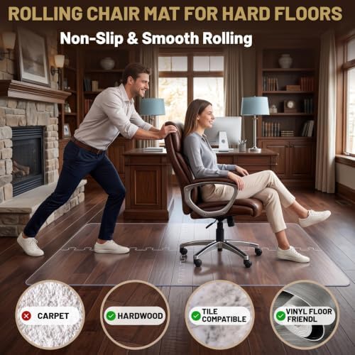 BesWin Office Chair Mat for Hardwood Floor, PET Desk Chair Mat, 48" x 32" - Image 3