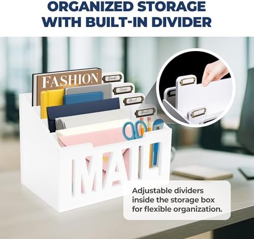 Mail Organizer Countertop, Desktop Mail Sorter with 4 Slots & Labels, White - Image 5